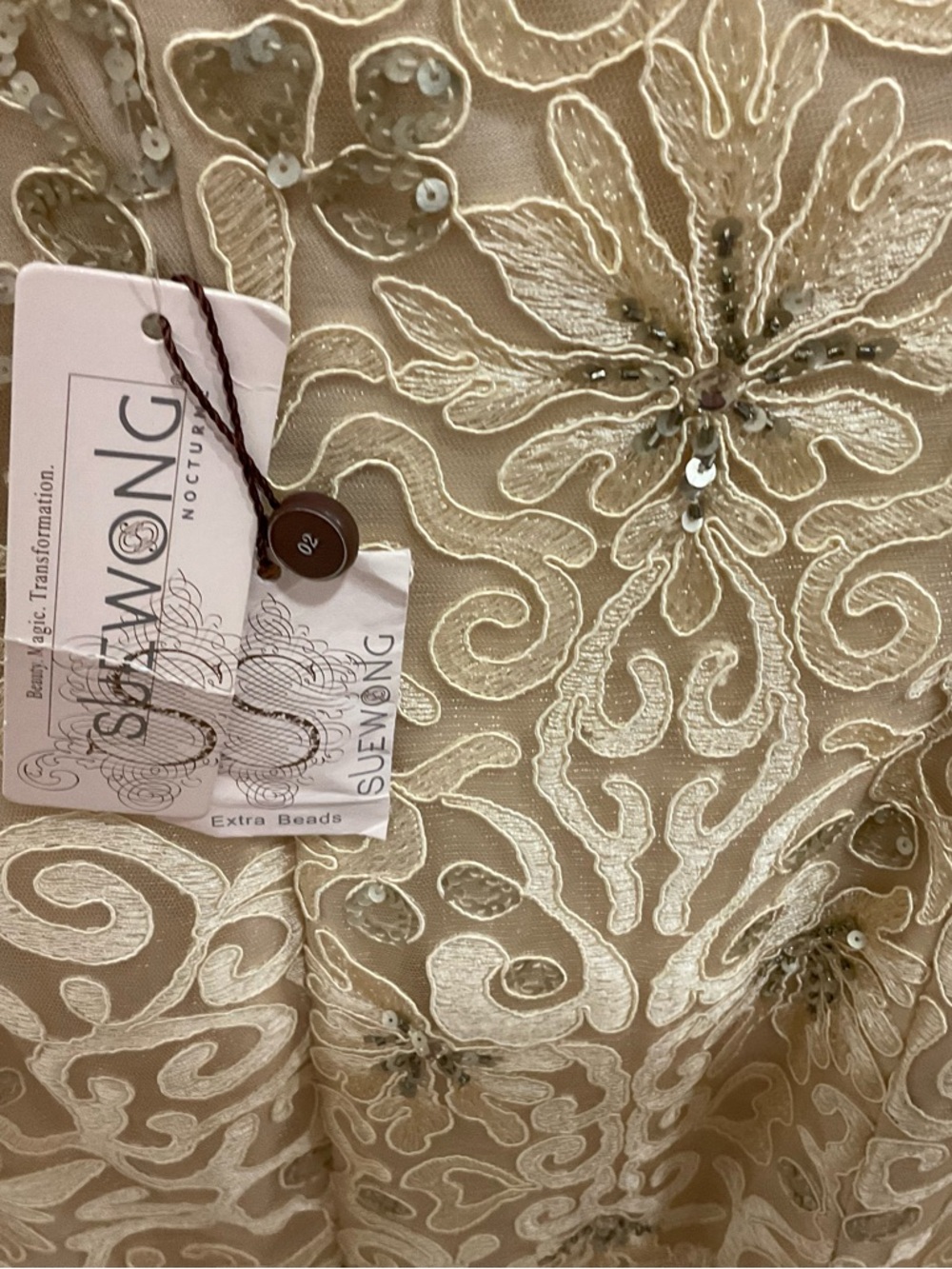Sue Wong, Embellished Champagne Lace Sheath Dress, Size 2 - Picture 9 of 9